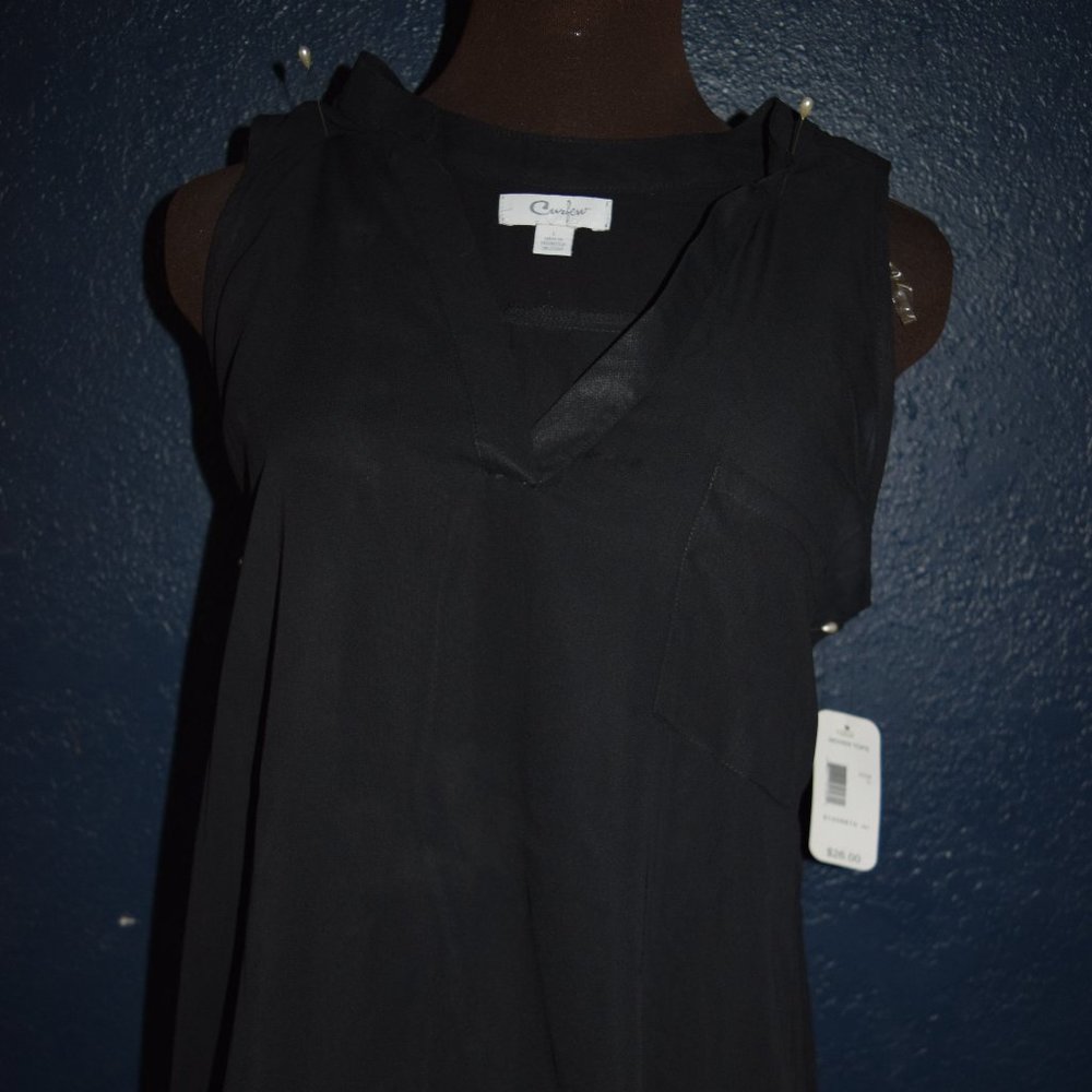 Ladies See-thru Crepe Blouse Black